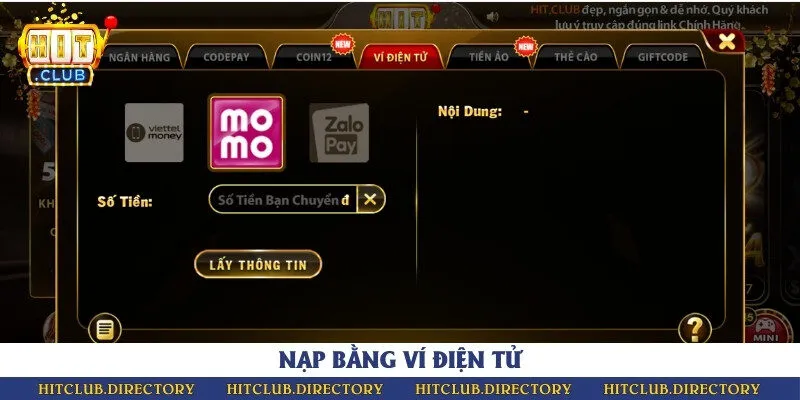 Cổng game cung cấp nhiều ví điện tử thông dụng để người chơi thanh toán